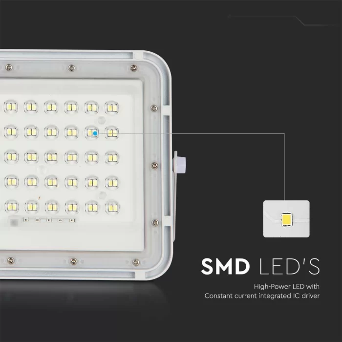 Proiector 10W LED Solar 6400K baterie inlocuibila cablu 3m corp alb