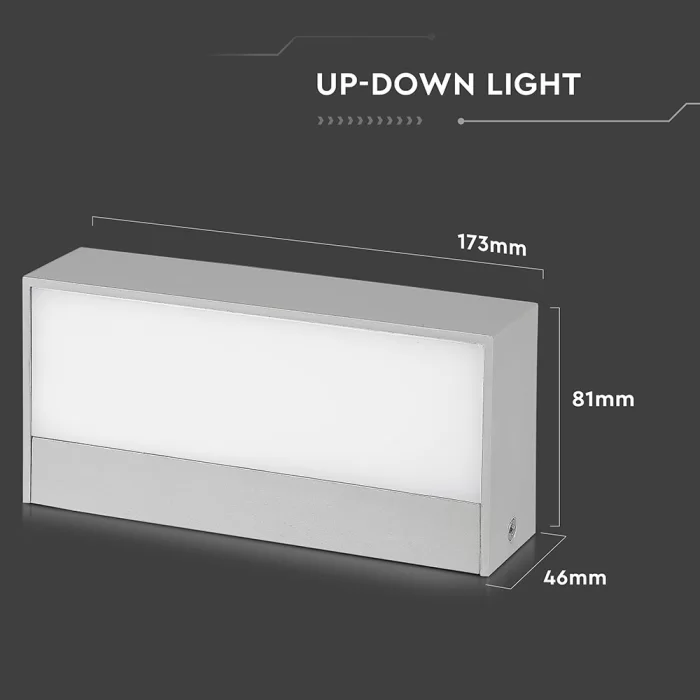 Lampa 9W aplicata de exterior sus/jos corp gri IP65 alb natural