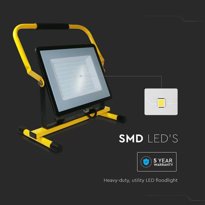 Proiector portabil LED  SMD 100W chip Samsung Alb rece cu stand si alimentare