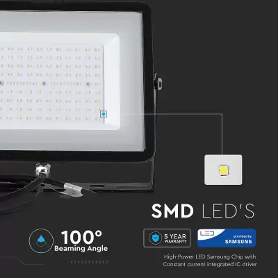 Proiector LED chip Samsung 100W corp negru Alb cald