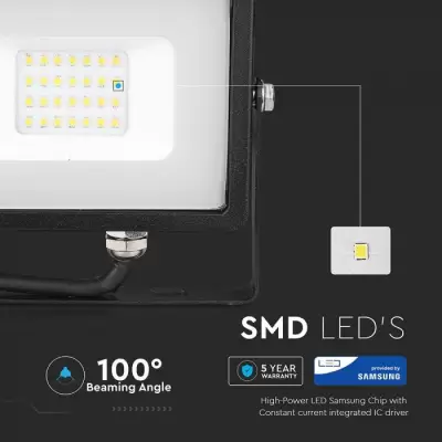 Proiector LED chip Samsung 20W corp negru Alb natural
