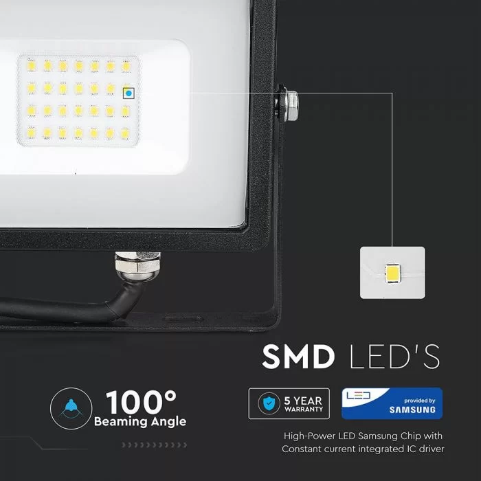 Proiector LED chip Samsung 20W corp negru Alb cald