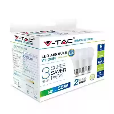 Set bec LED 5W E27 A55 termoplastic Alb cald - 3 buc/cutie