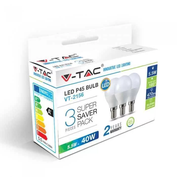 Bec LED 5.5W E14 P45 Alb cald - cutie 3 buc