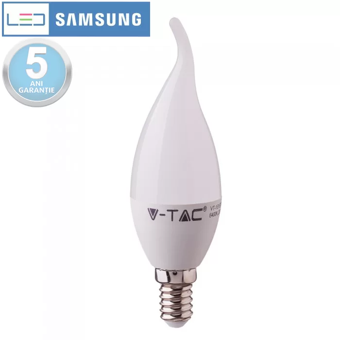 Bec LED chip Samsung 5.5W E14 tip lumanare flacara Alb cald