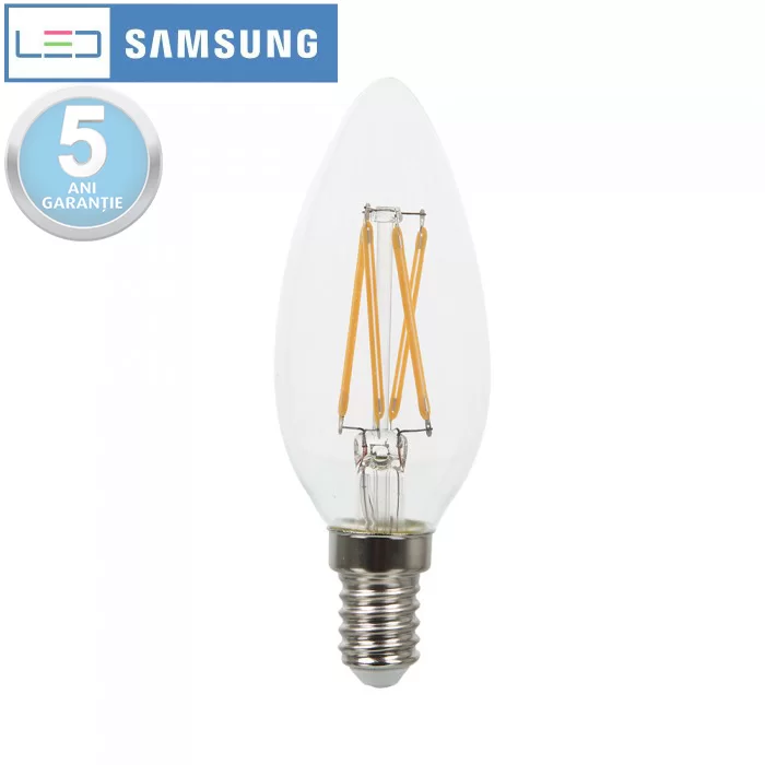 Bec LED filament chip Samsung 4W E14 tip lumanare Alb cald