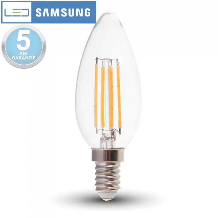 Bec LED filament chip Samsung 4W E14 tip lumanare Alb cald dimabil 