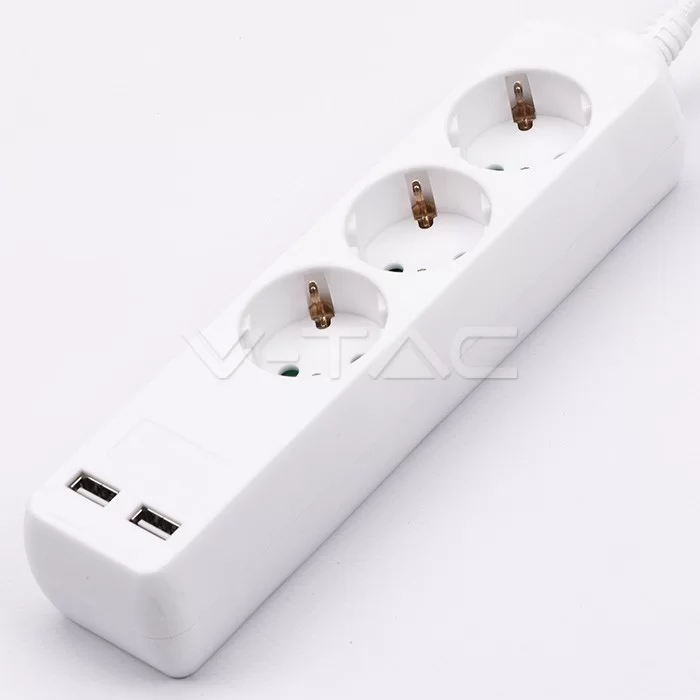 Prelungitor 3 prize + 2 porturi USB (3G 1.5mm2 x 5m) alb