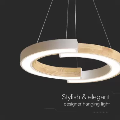 Lampa LED suspendata designer 32W alb+ lemn 3000K