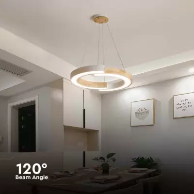 Lampa LED suspendata designer 32W alb+ lemn 3000K