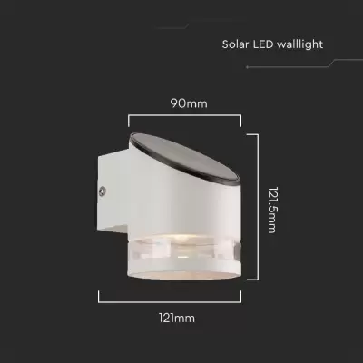 Aplica LED solara 1W SMD alba IP54 3000K