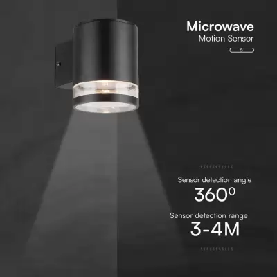 Aplica LED solara 1W SMD senzor microunde neagra IP54 3000K