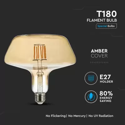 Bec LED filament  8W E27 T180 Amber 1800K 