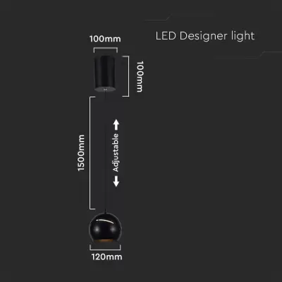 Pendant LED 8.5W D120 cm ajustabil intrerupator tactil negru 3000K