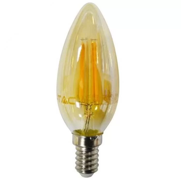 Bec LED filament 4W E14 tip lumanare Amber Alb cald